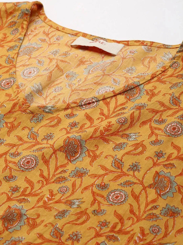 Yellow Printed Cotton Night Suit - Libas