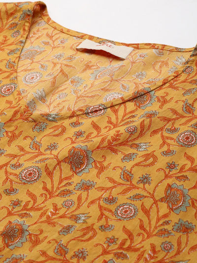 Yellow Printed Cotton Night Suit - Libas
