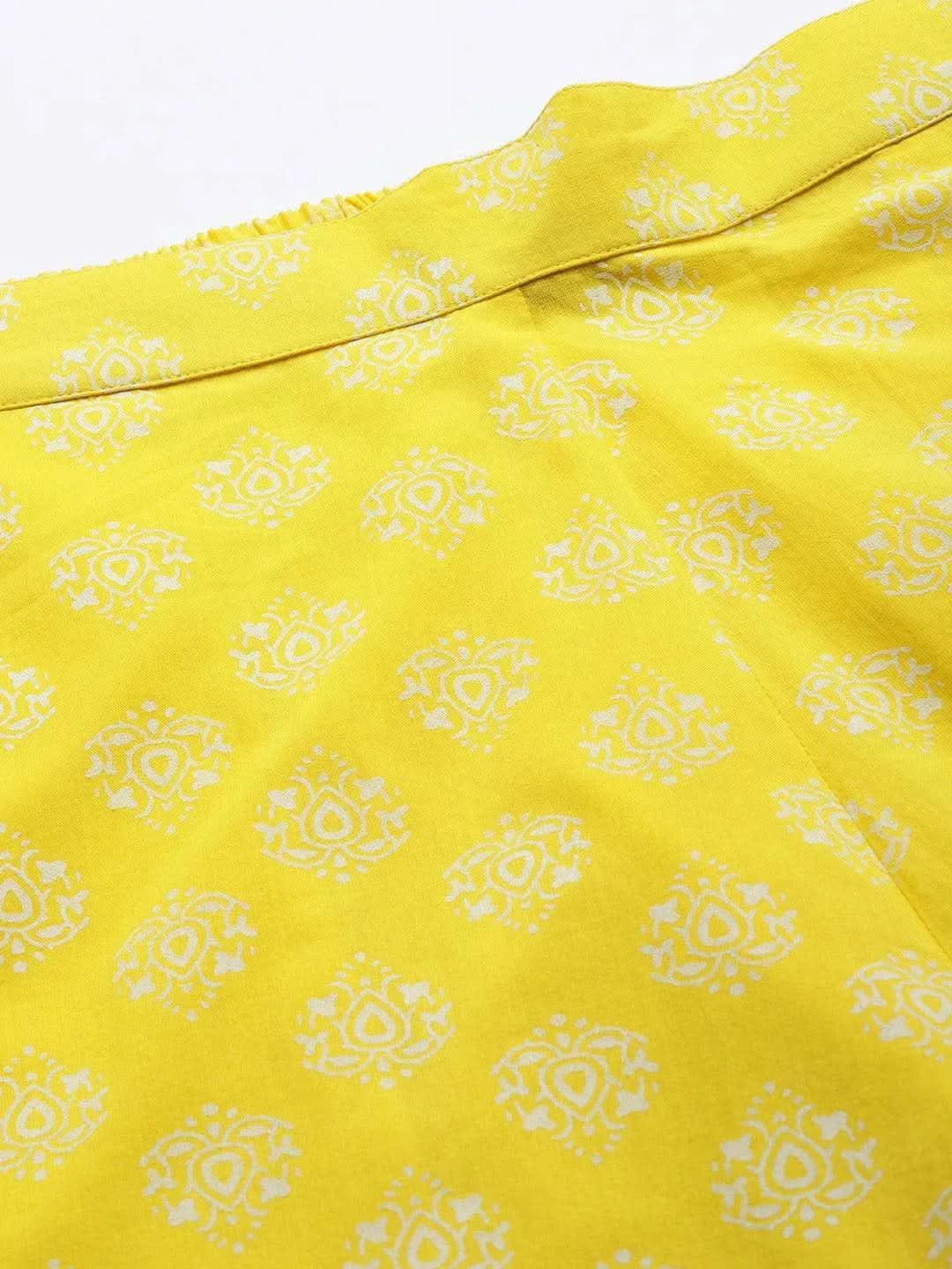 Yellow Printed Cotton Night Suit - Libas 