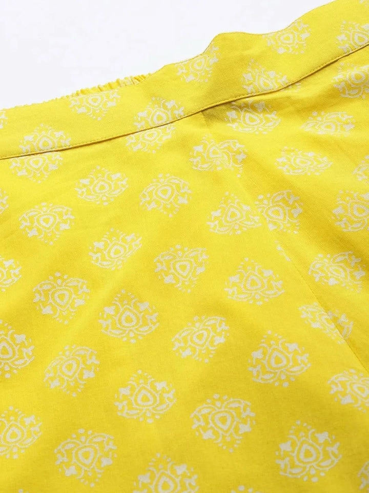 Yellow Printed Cotton Night Suit - Libas