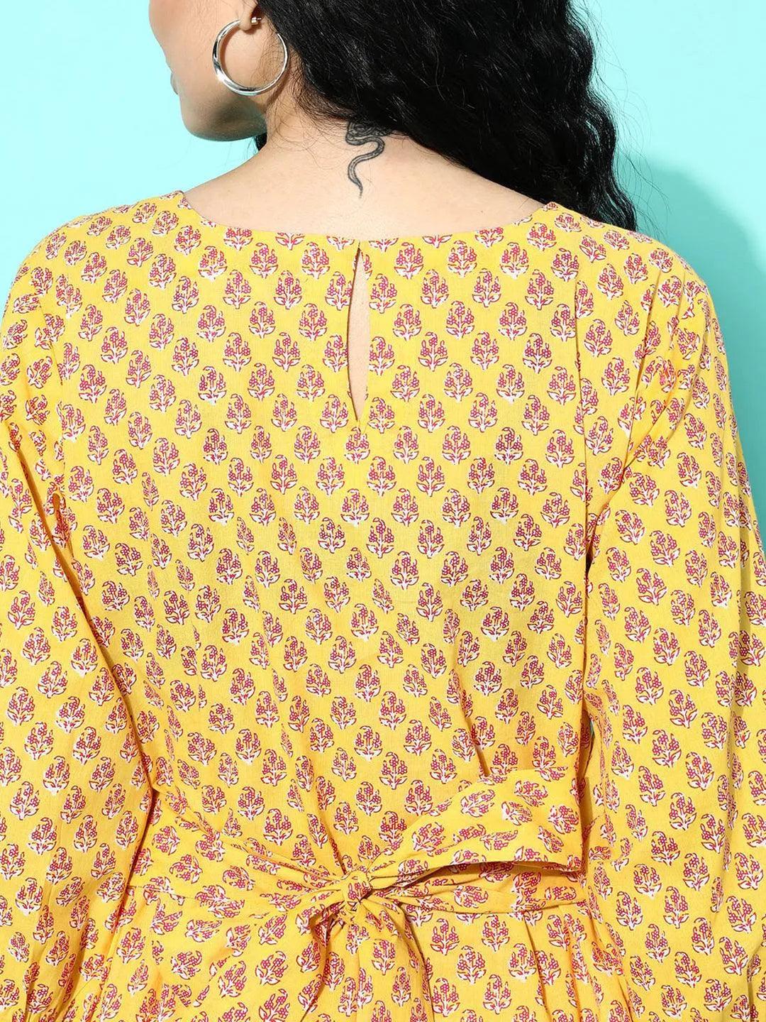 Yellow Printed Cotton Night Suit - Libas 