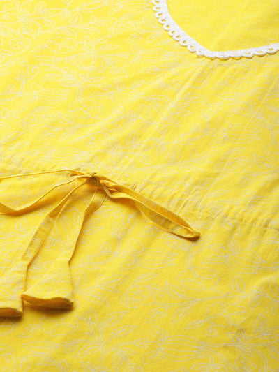 Yellow Printed Cotton Nightdress - Libas