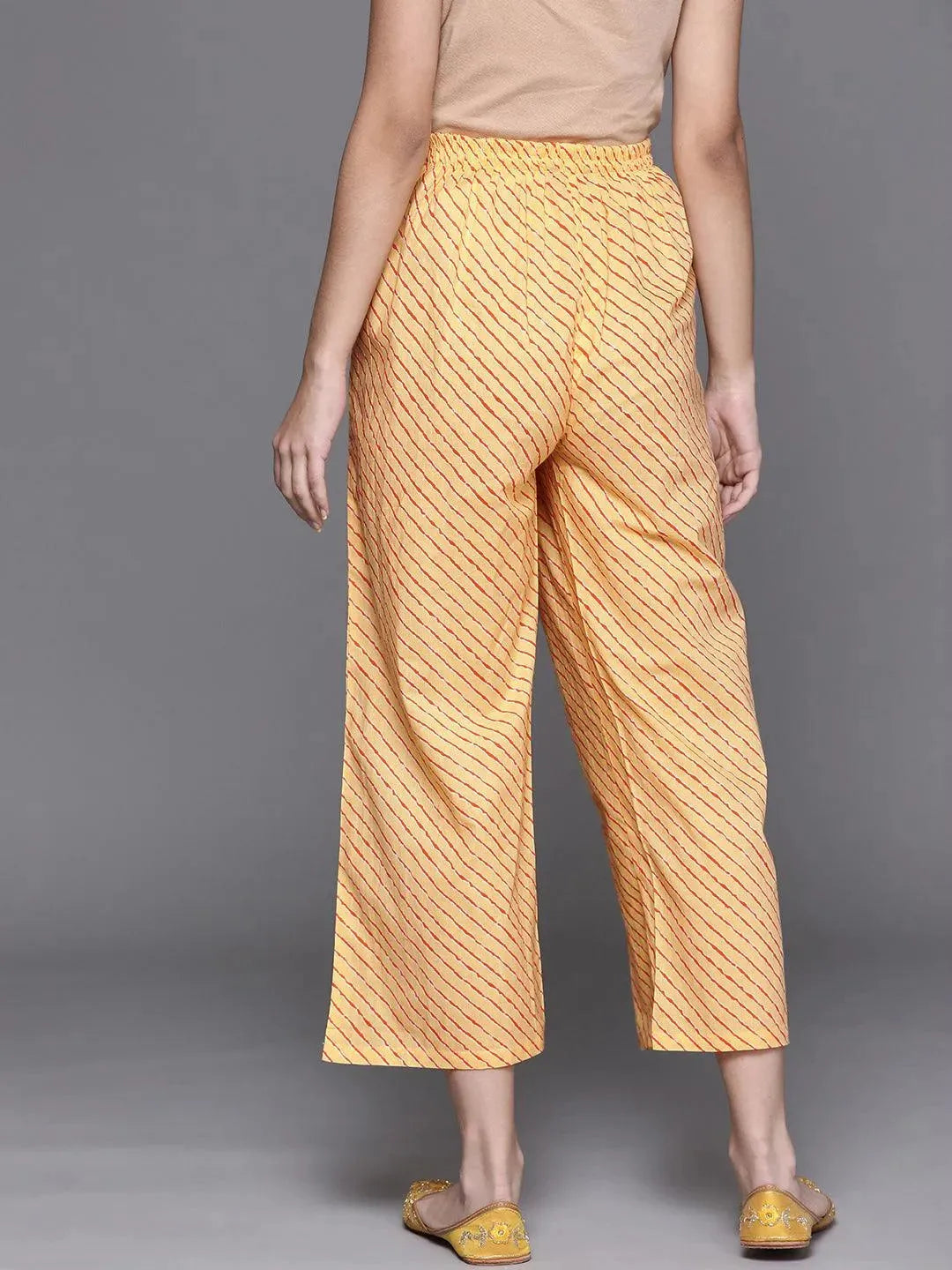 Yellow Printed Cotton Palazzos - Libas 