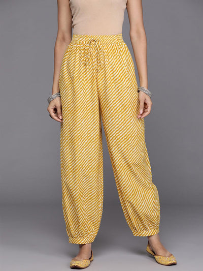 Yellow Printed Cotton Salwar Pants - Libas