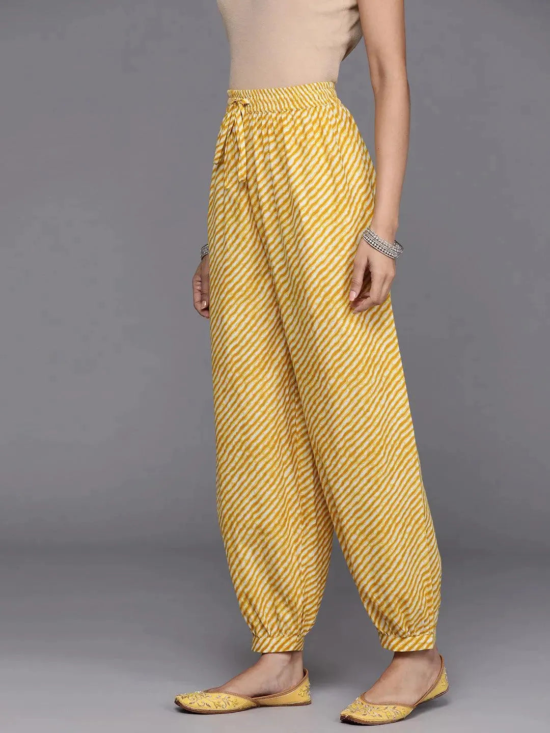 Yellow Printed Cotton Salwar Pants - Libas 