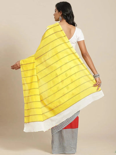 Yellow Printed Cotton Saree - Libas