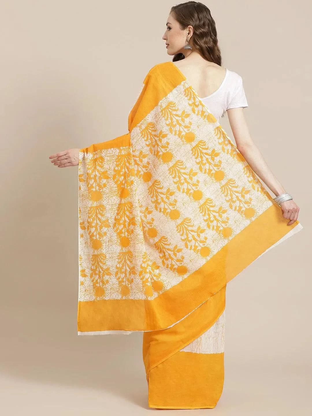 

Buy Yellow Printed Cotton Saree - 14583 | Libas Ethnic Wear Online