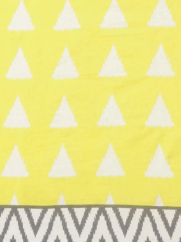 Yellow Printed Cotton Saree - Libas