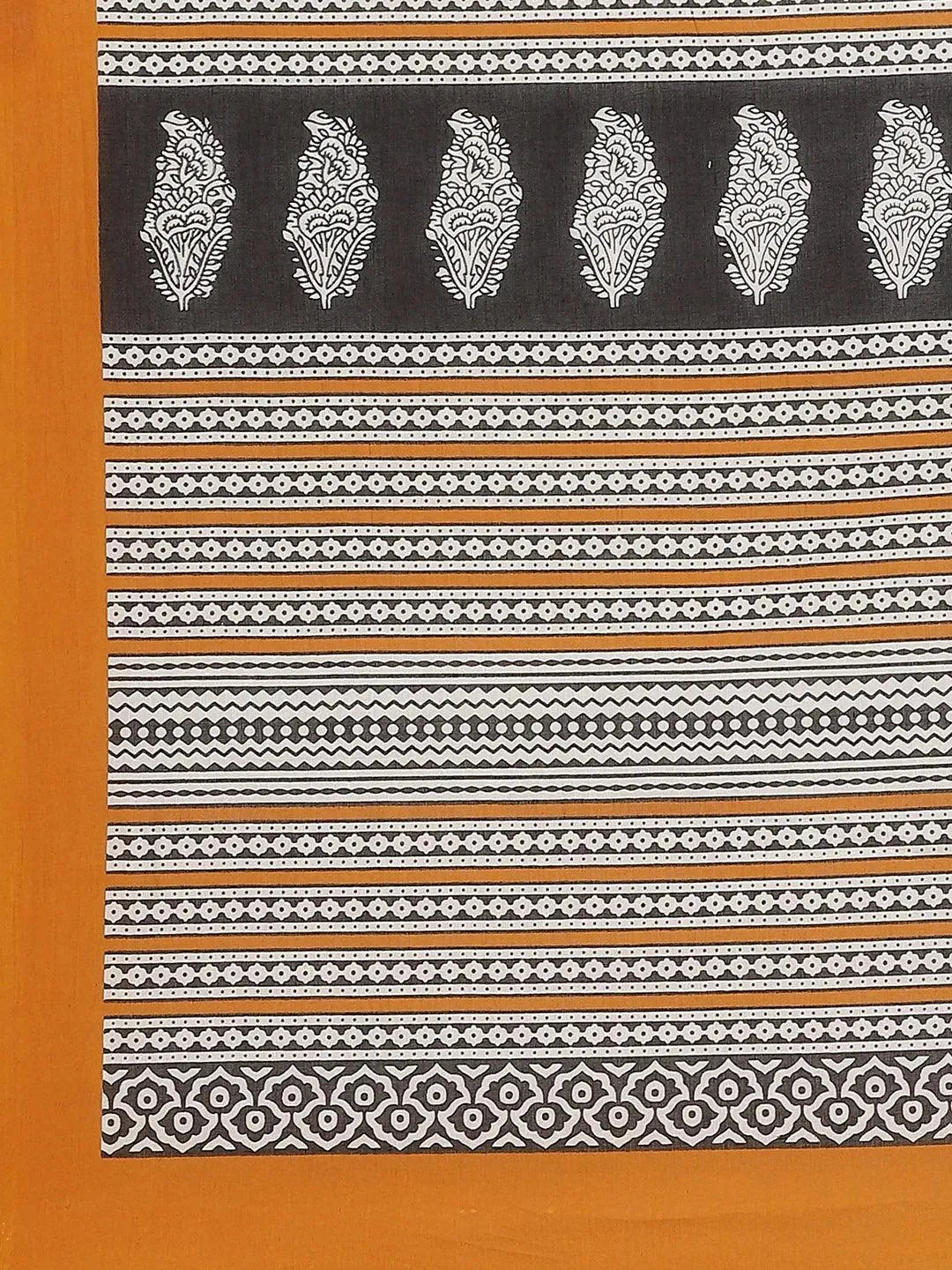 Yellow Printed Cotton Saree - Libas 