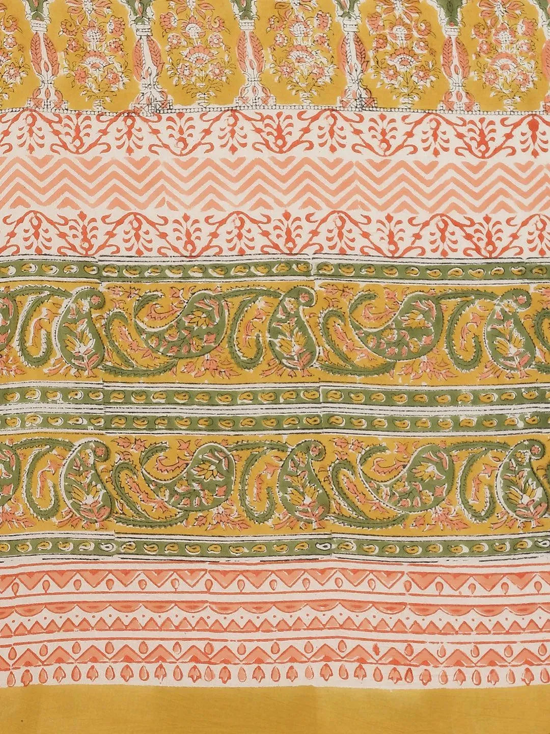 Yellow Printed Cotton Saree - Libas 