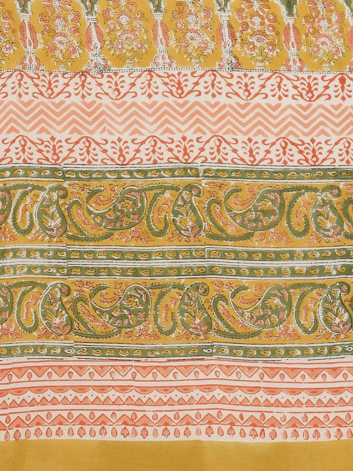Yellow Printed Cotton Saree - Libas