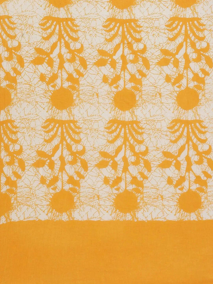 Yellow Printed Cotton Saree - Libas