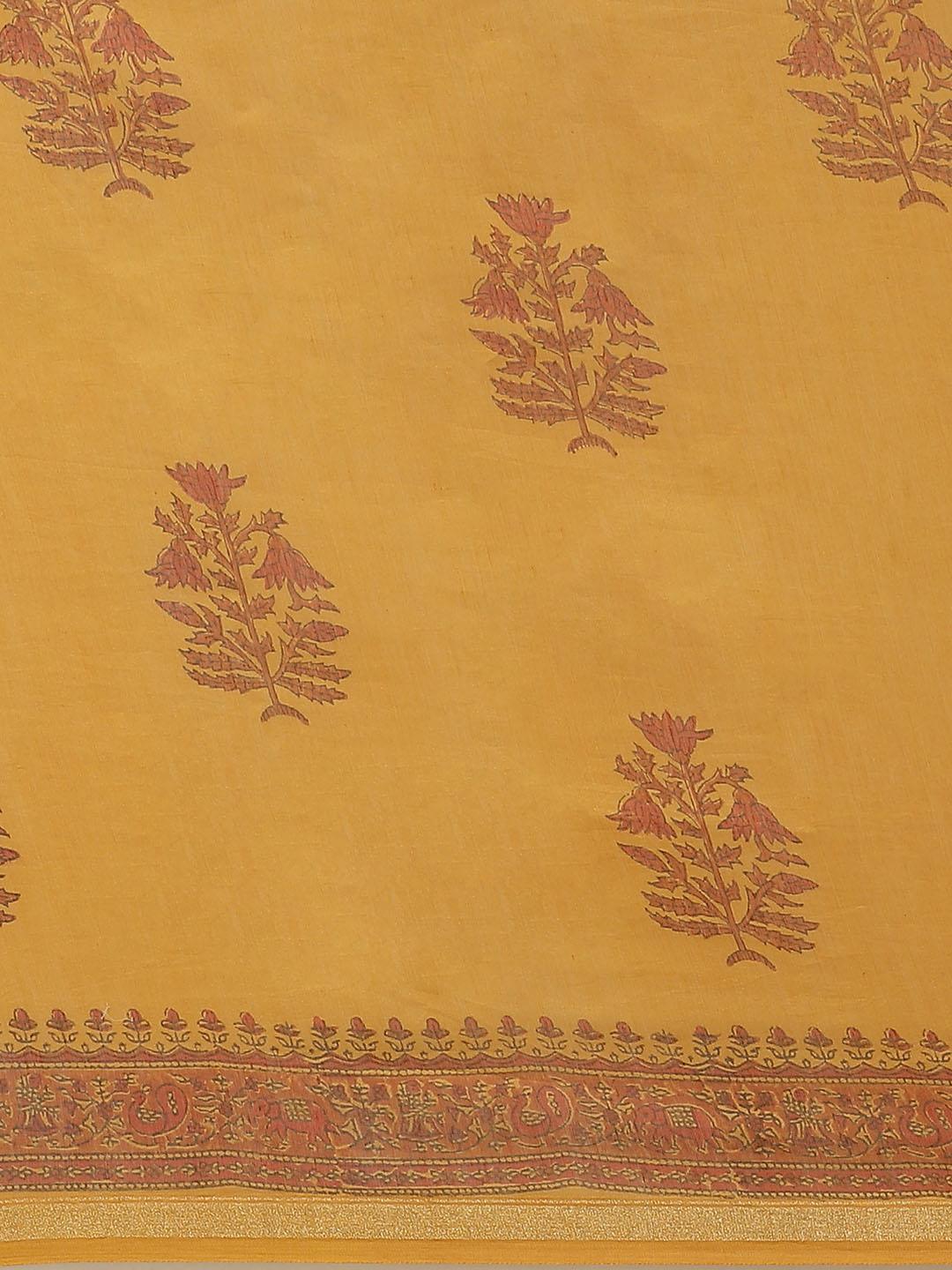Yellow Printed Cotton Silk Saree
