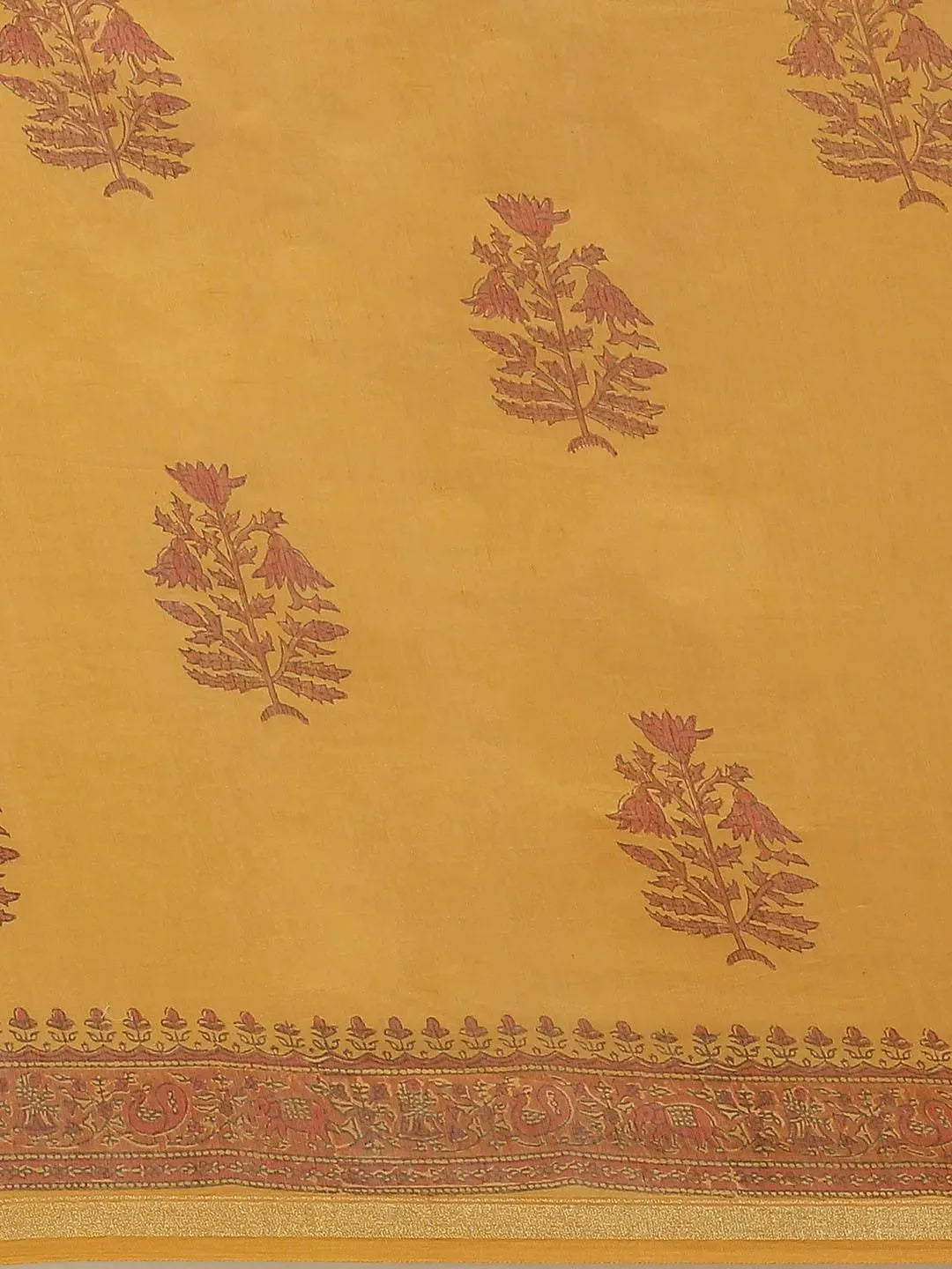 Yellow Printed Cotton Silk Saree - Libas 