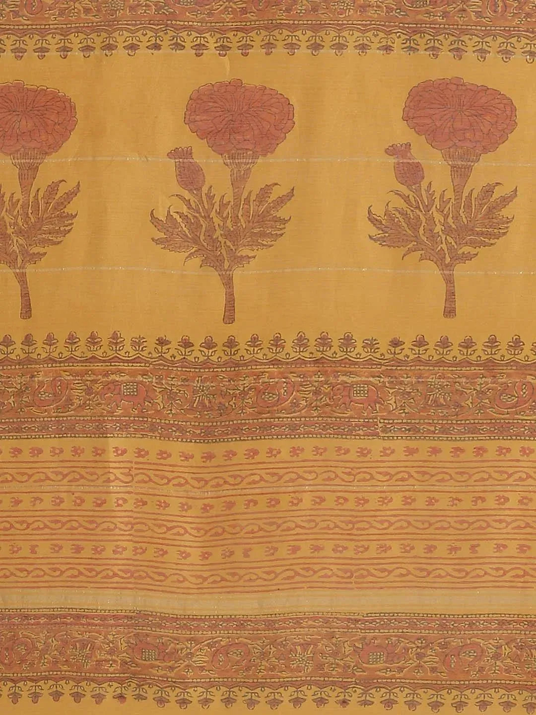 Yellow Printed Cotton Silk Saree - Libas 