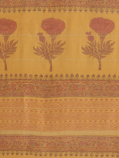 Yellow Printed Cotton Silk Saree - Libas