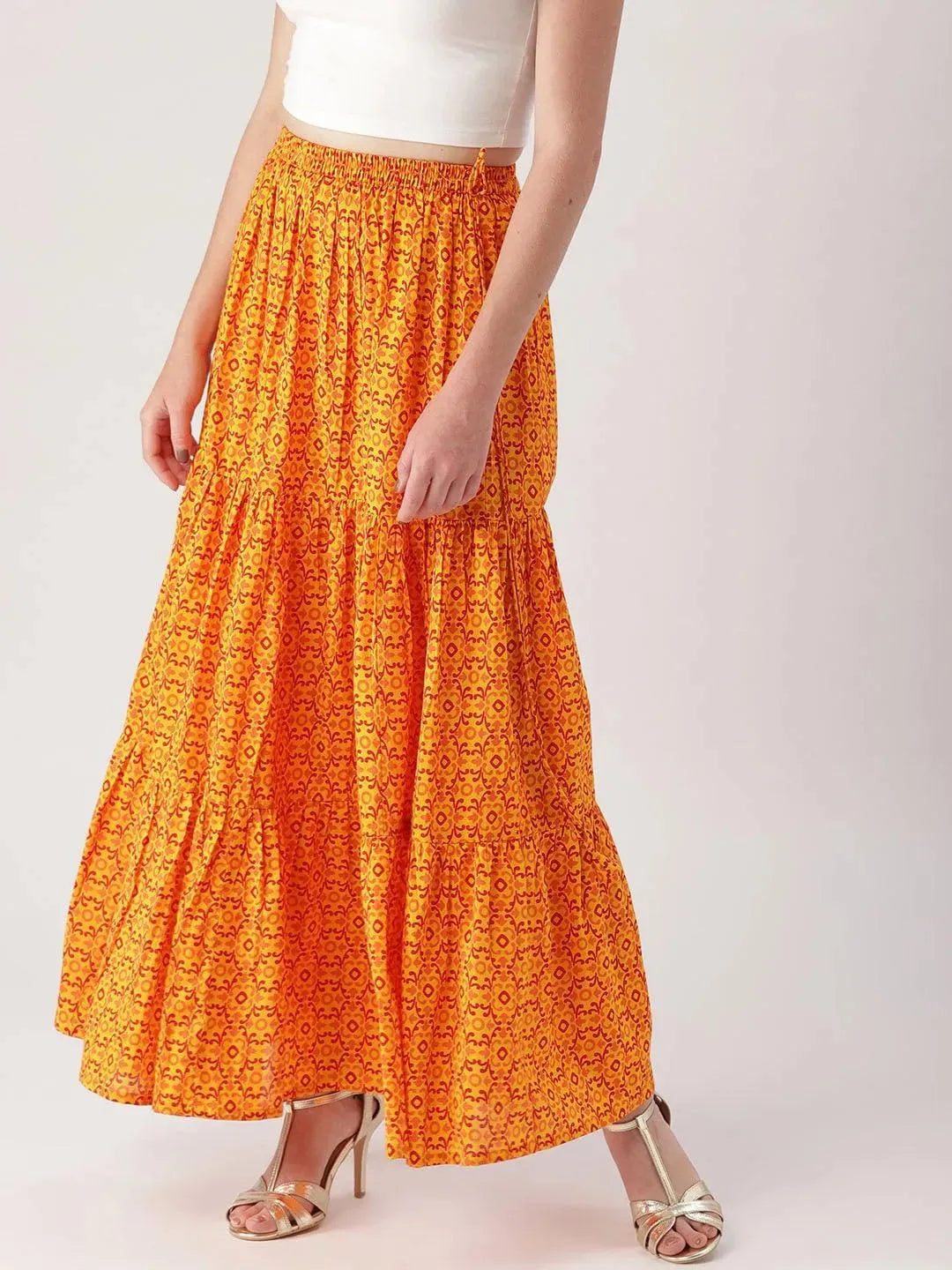 Yellow Printed Cotton Skirt - Libas