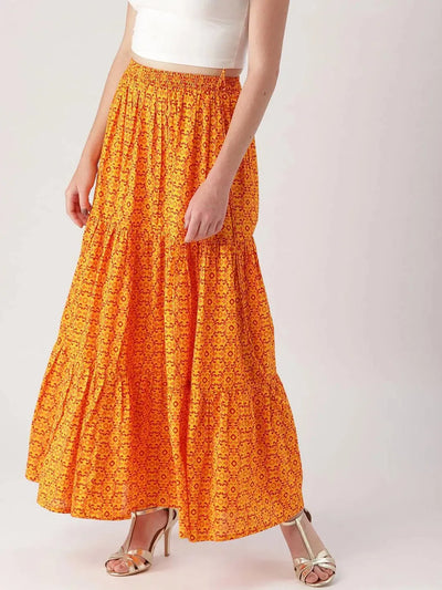 Yellow Printed Cotton Skirt - Libas