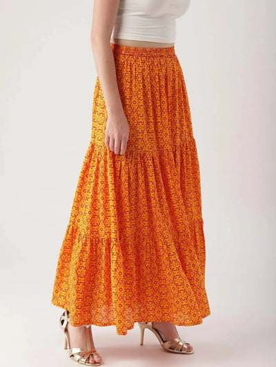 Yellow Printed Cotton Skirt - Libas