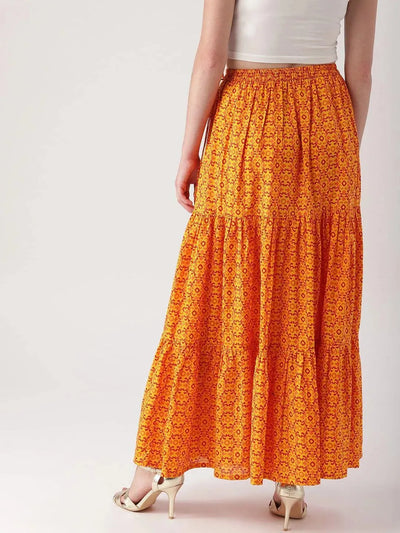 Yellow Printed Cotton Skirt - Libas