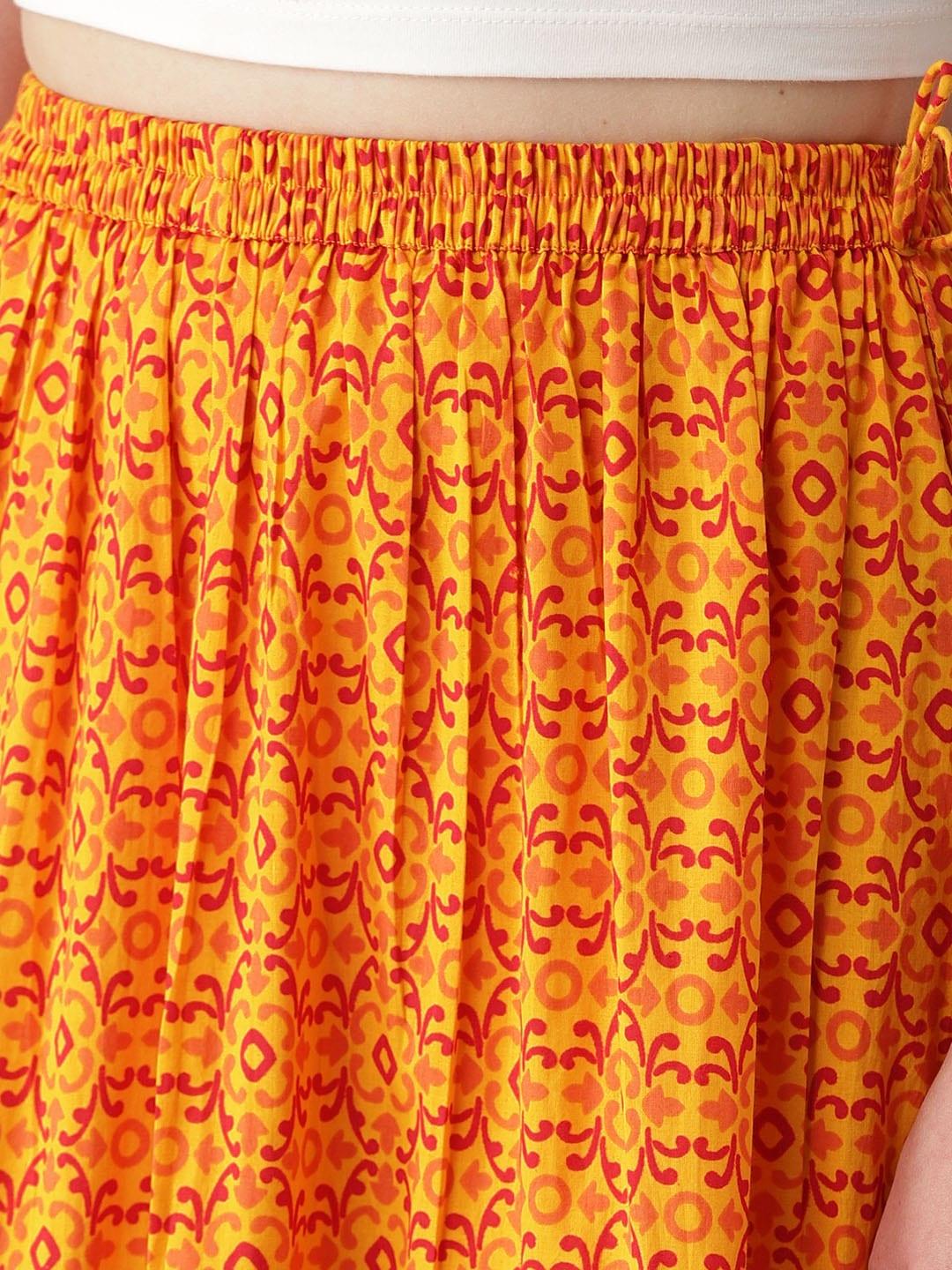 Yellow Printed Cotton Skirt - Libas
