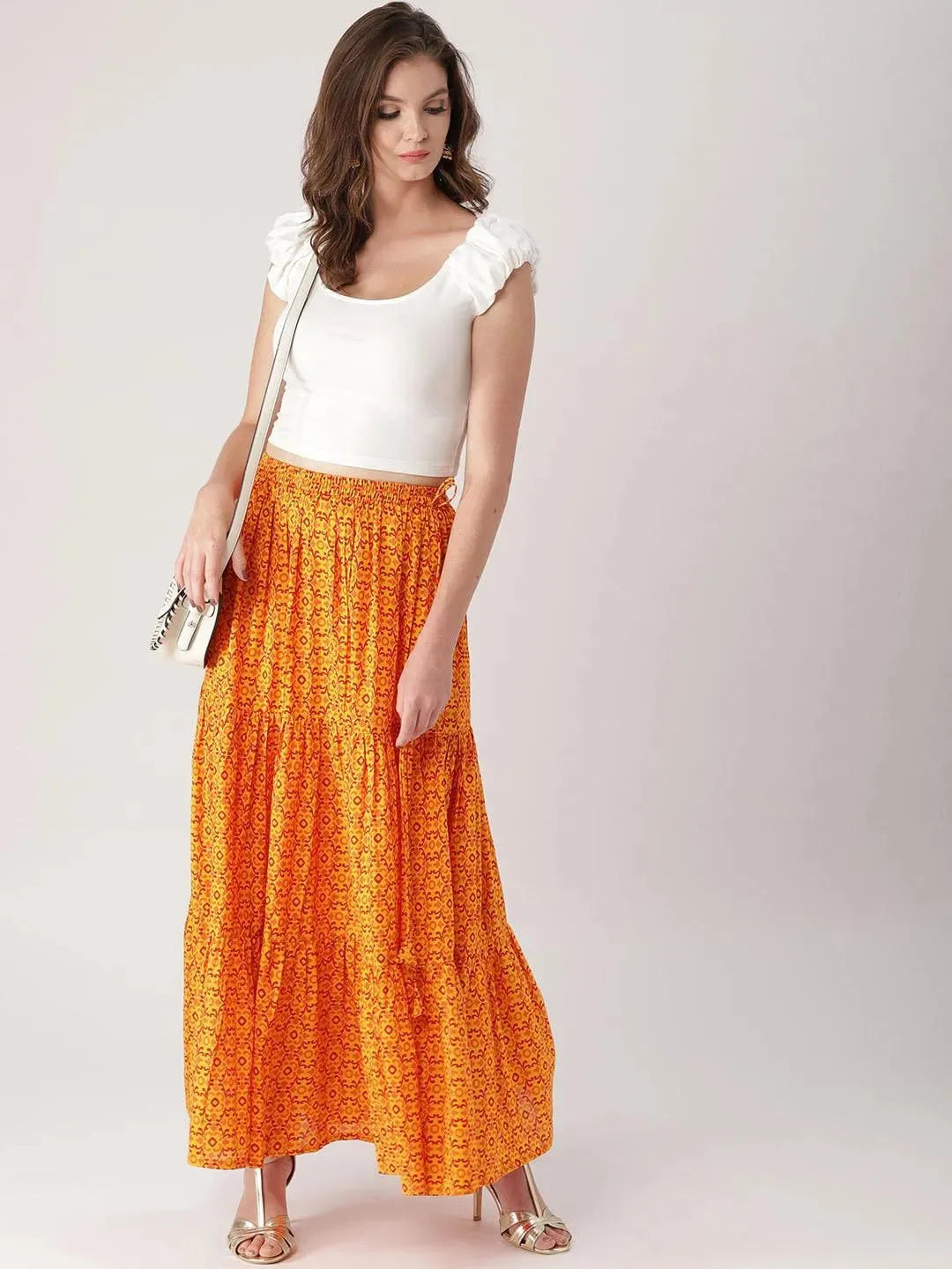 Yellow Printed Cotton Skirt - Libas