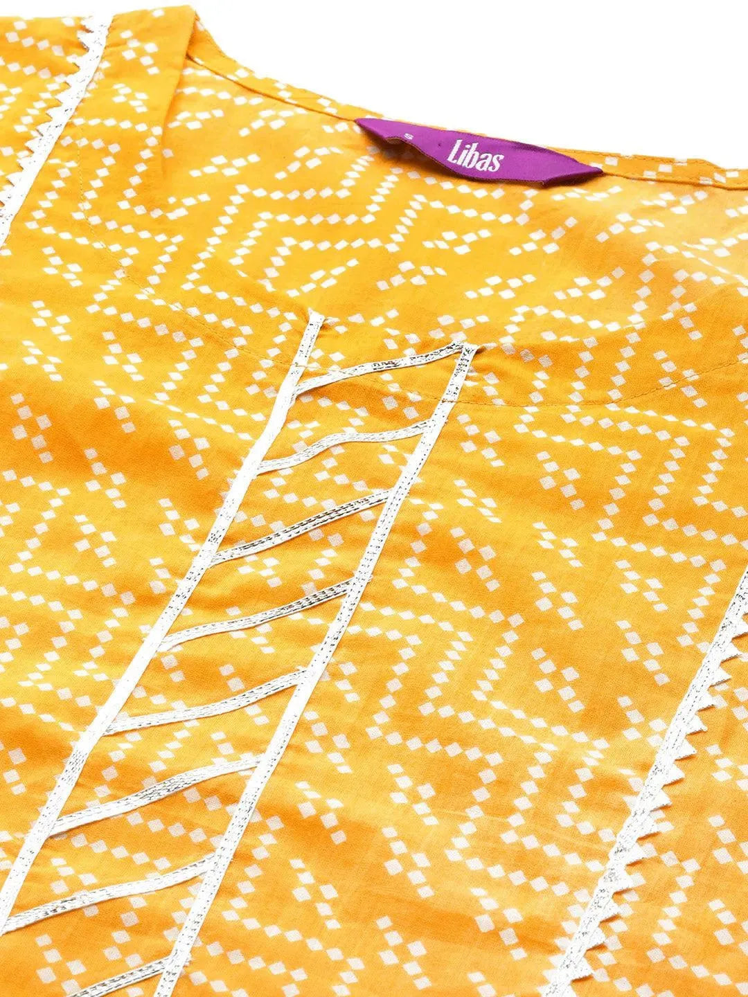 Yellow Printed Cotton Straight Kurta - Libas 
