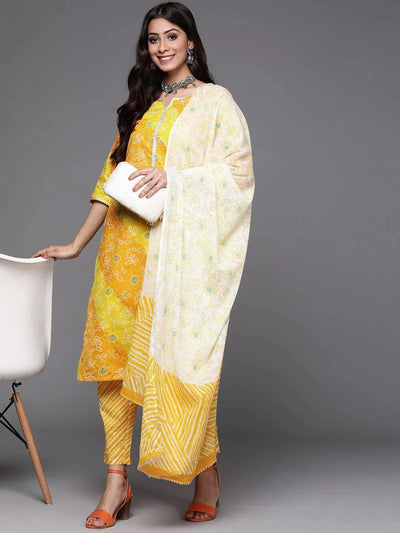 Yellow Printed Cotton Suit Set - Libas