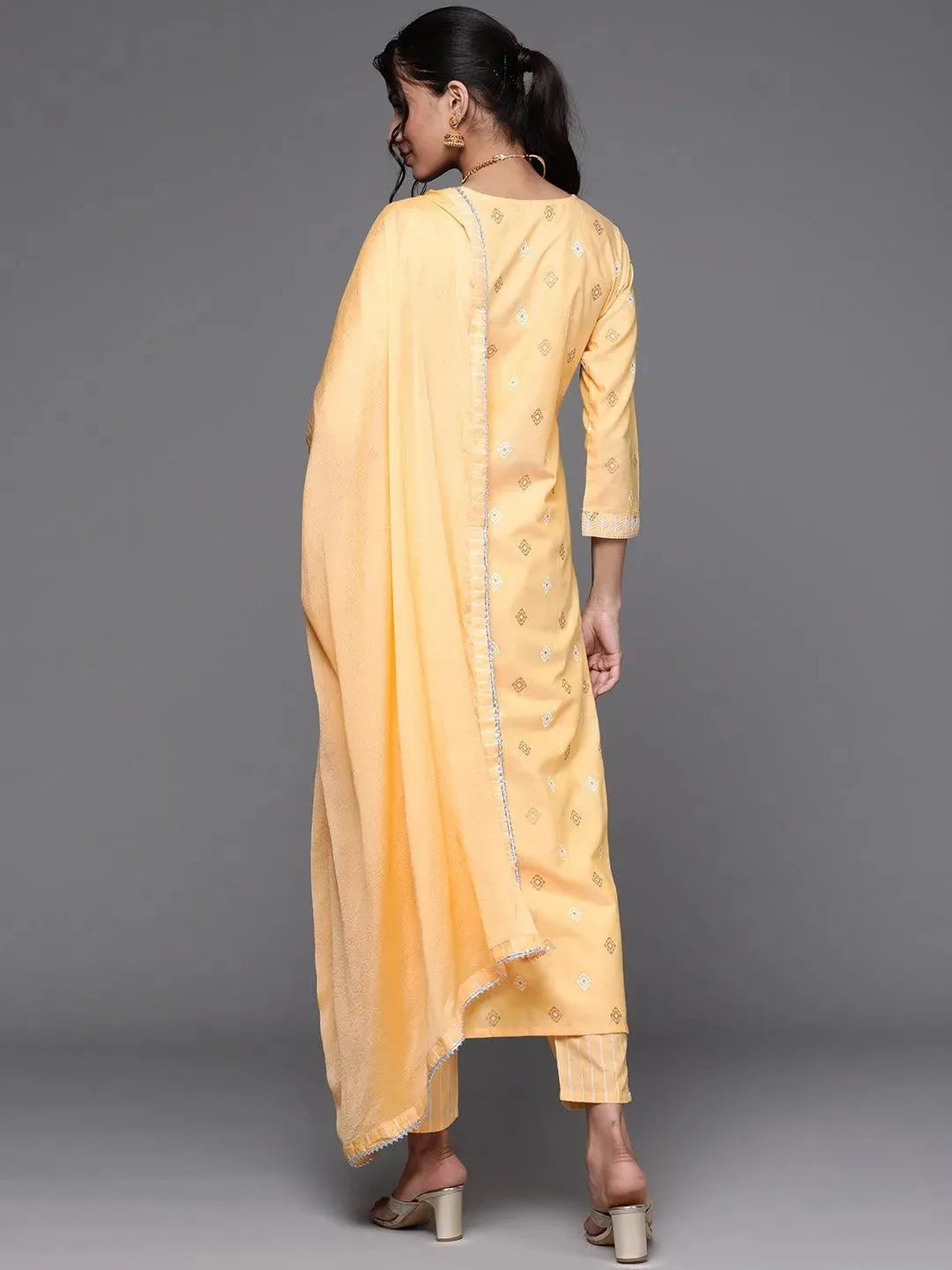 Yellow Printed Cotton Suit Set - Libas