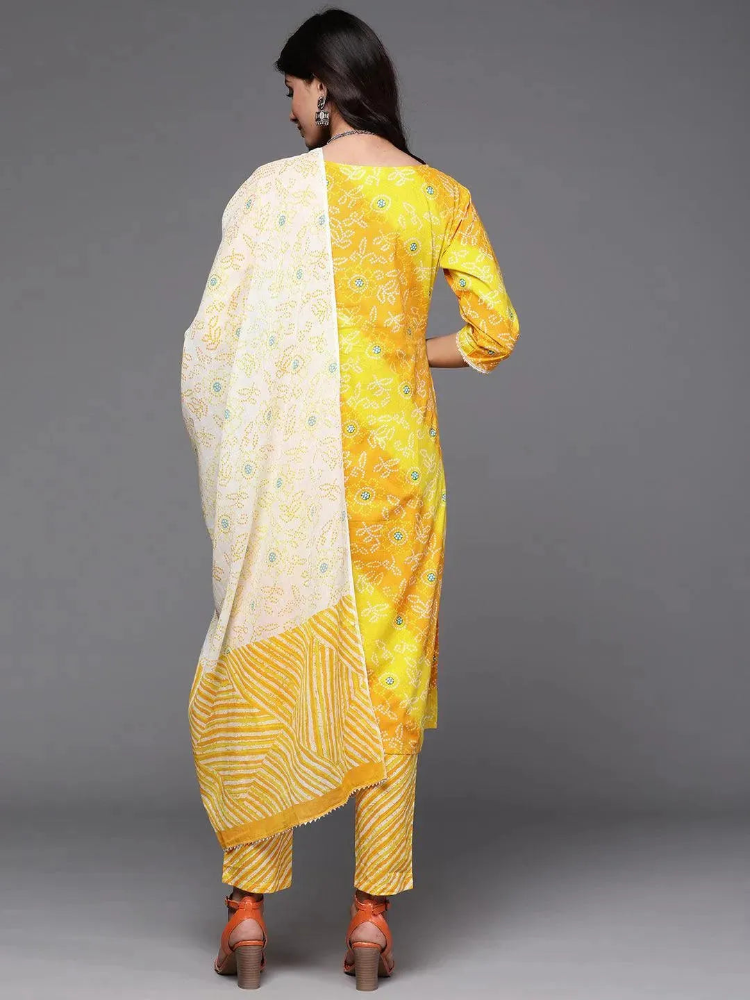 Yellow Printed Cotton Suit Set - Libas