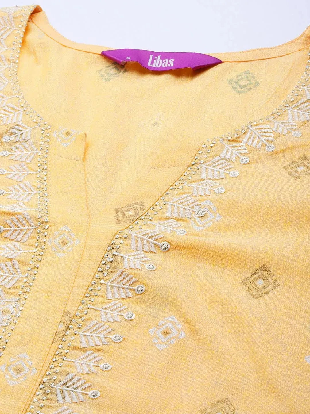 Yellow Printed Cotton Suit Set - Libas 