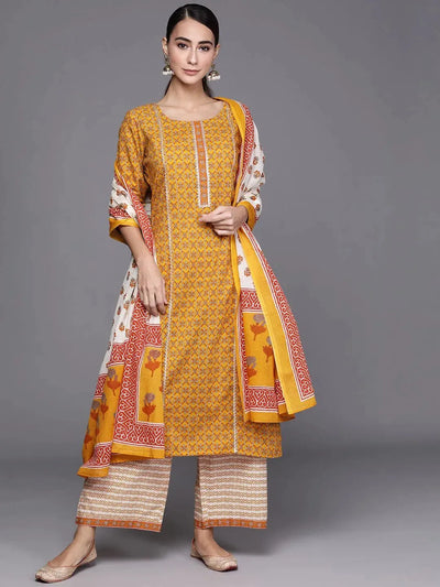 Yellow Printed Cotton Suit Set - Libas