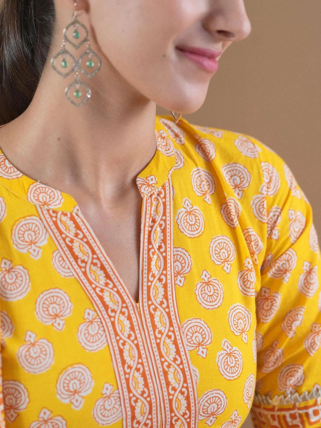 Yellow Printed Cotton Suit Set - Libas 