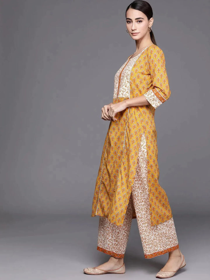 Yellow Printed Cotton Suit Set - Libas