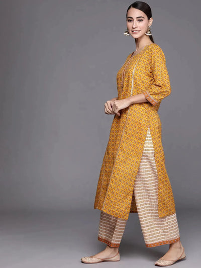 Yellow Printed Cotton Suit Set - Libas