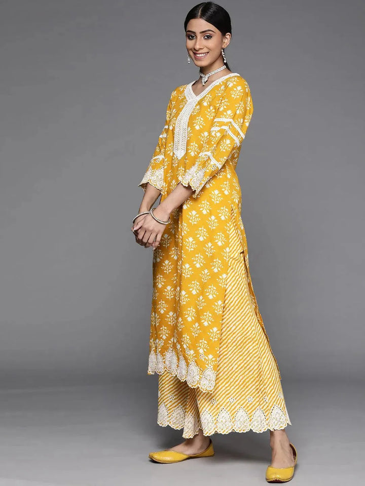 Yellow Printed Cotton Suit Set - Libas