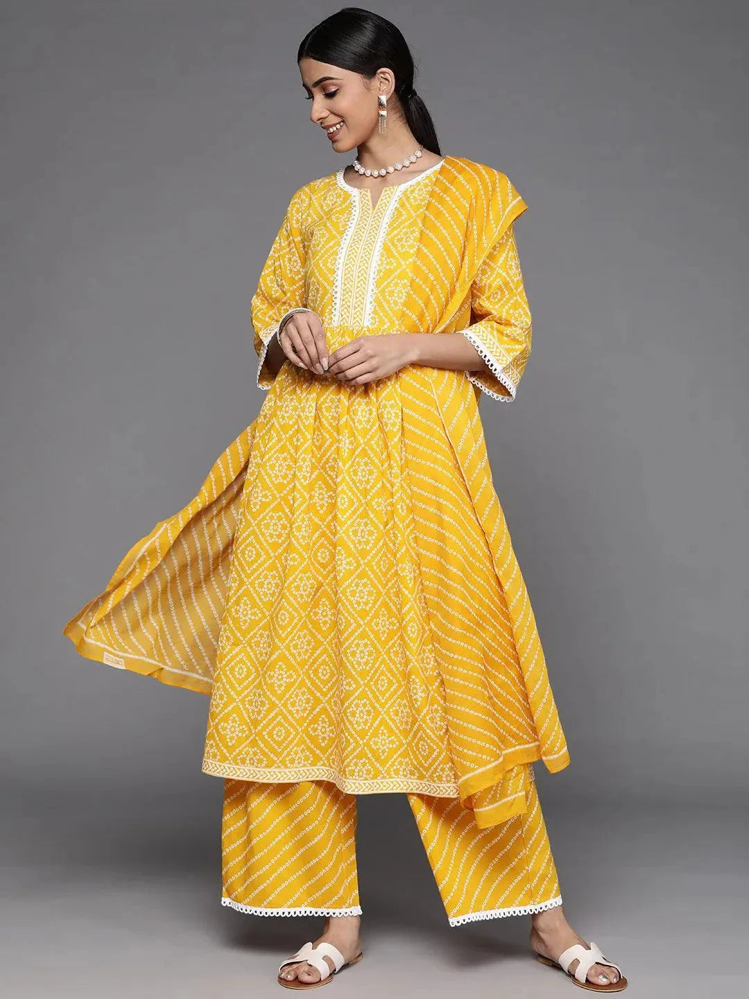 Yellow Printed Cotton Suit Set - Libas