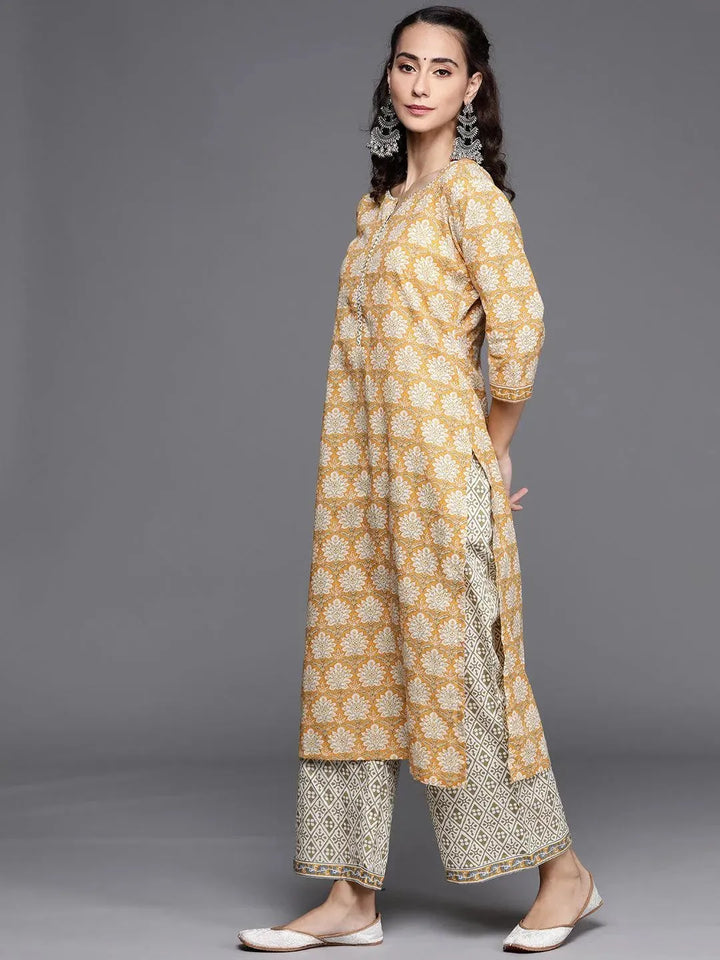 Yellow Printed Cotton Suit Set - Libas