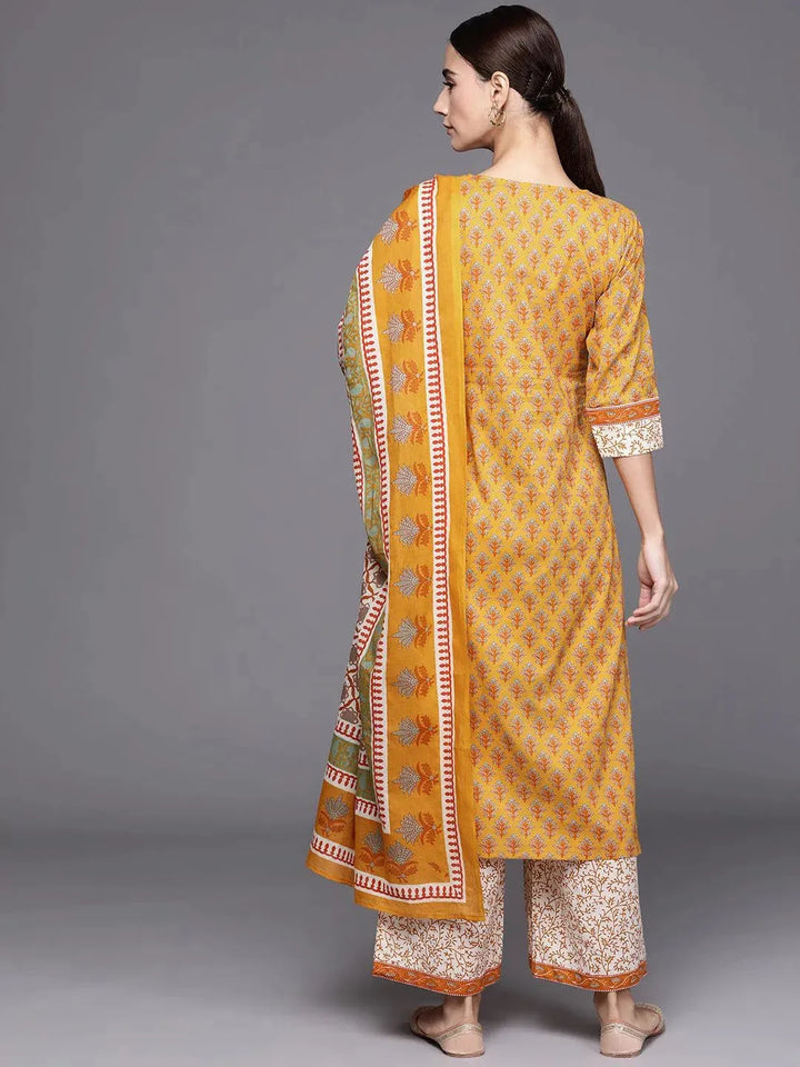 Yellow Printed Cotton Suit Set - Libas