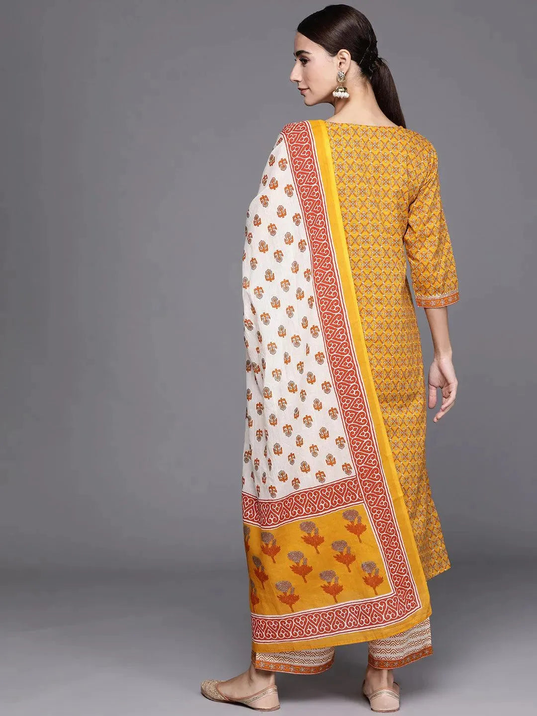 Yellow Printed Cotton Suit Set - Libas