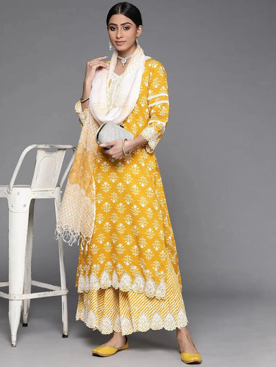 Yellow Printed Cotton Suit Set - Libas