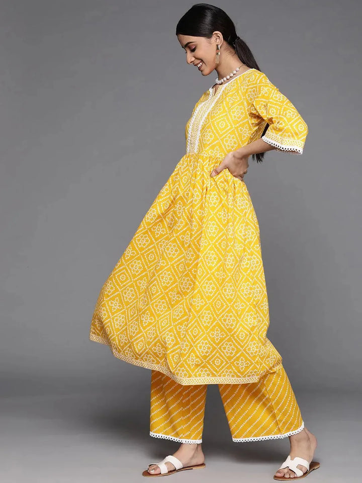 Yellow Printed Cotton Suit Set - Libas