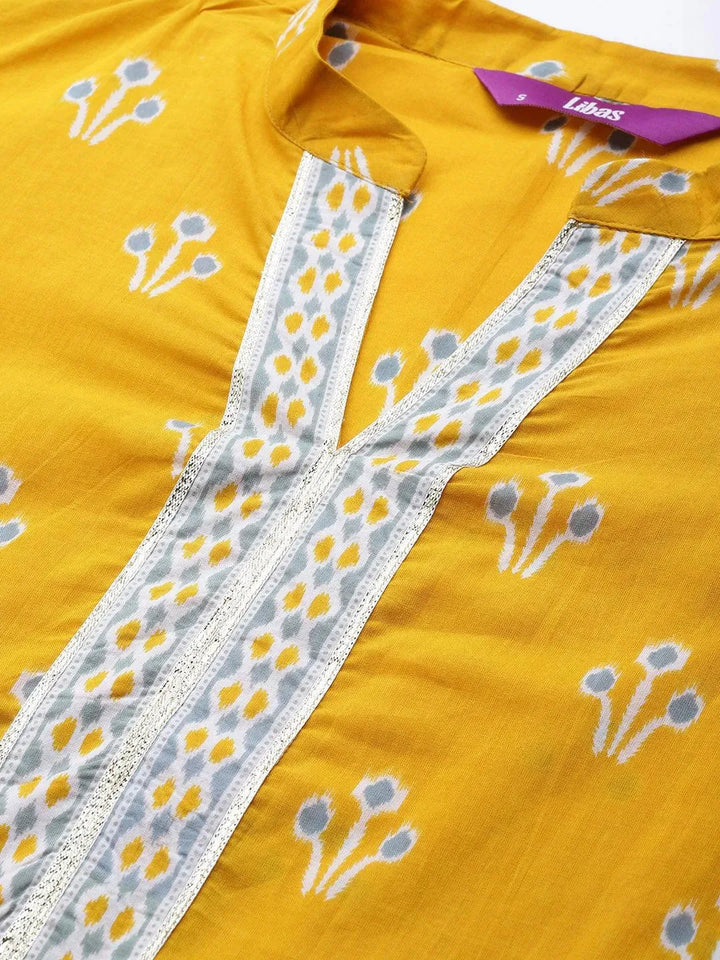 Yellow Printed Cotton Suit Set - Libas