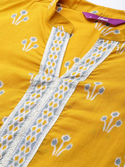 Yellow Printed Cotton Suit Set - Libas