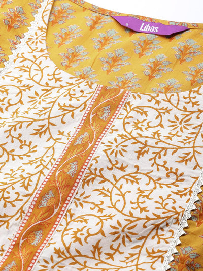 Yellow Printed Cotton Suit Set - Libas