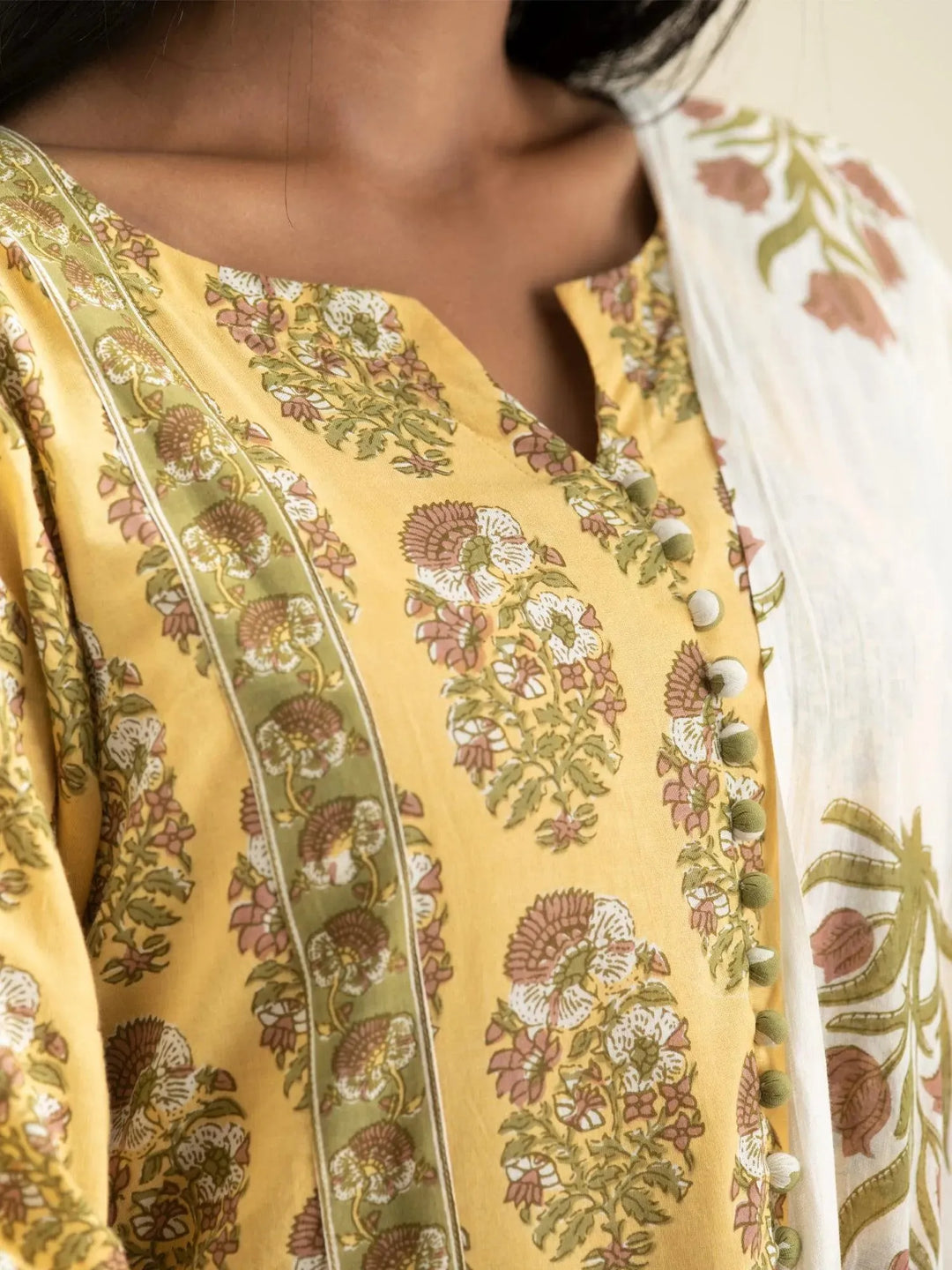 Yellow Printed Cotton Suit Set - Libas 