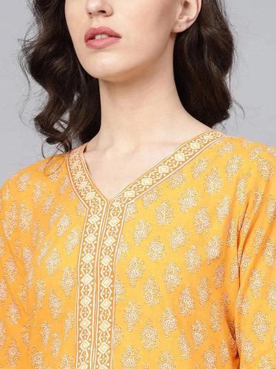 Yellow Printed Cotton Suit Set - Libas