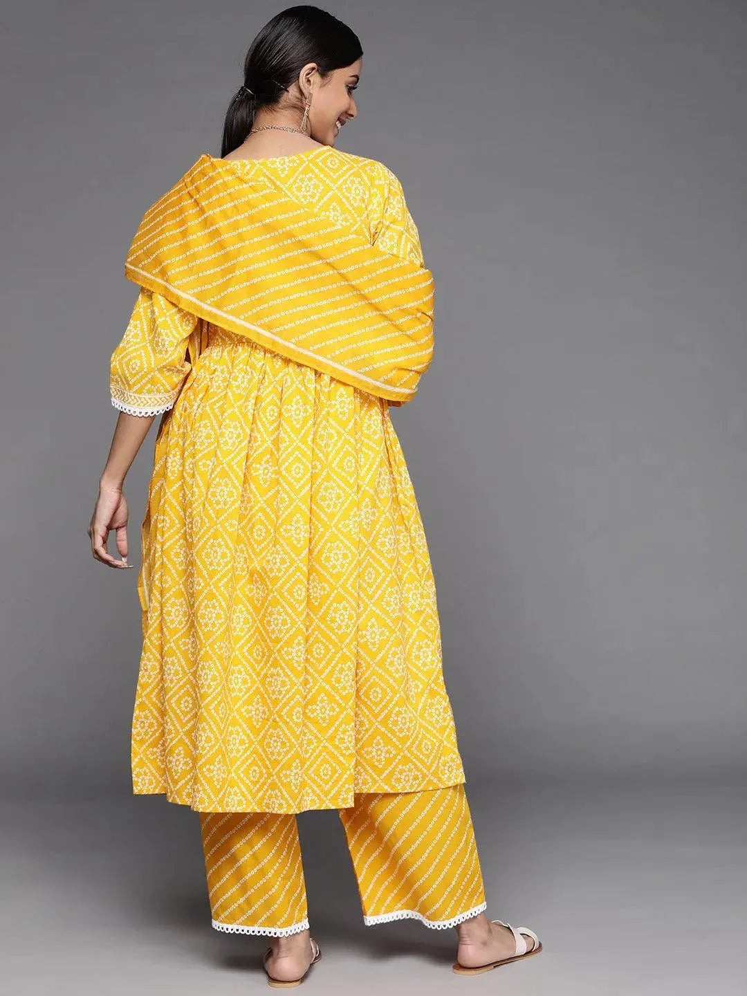 Yellow Printed Cotton Suit Set - Libas