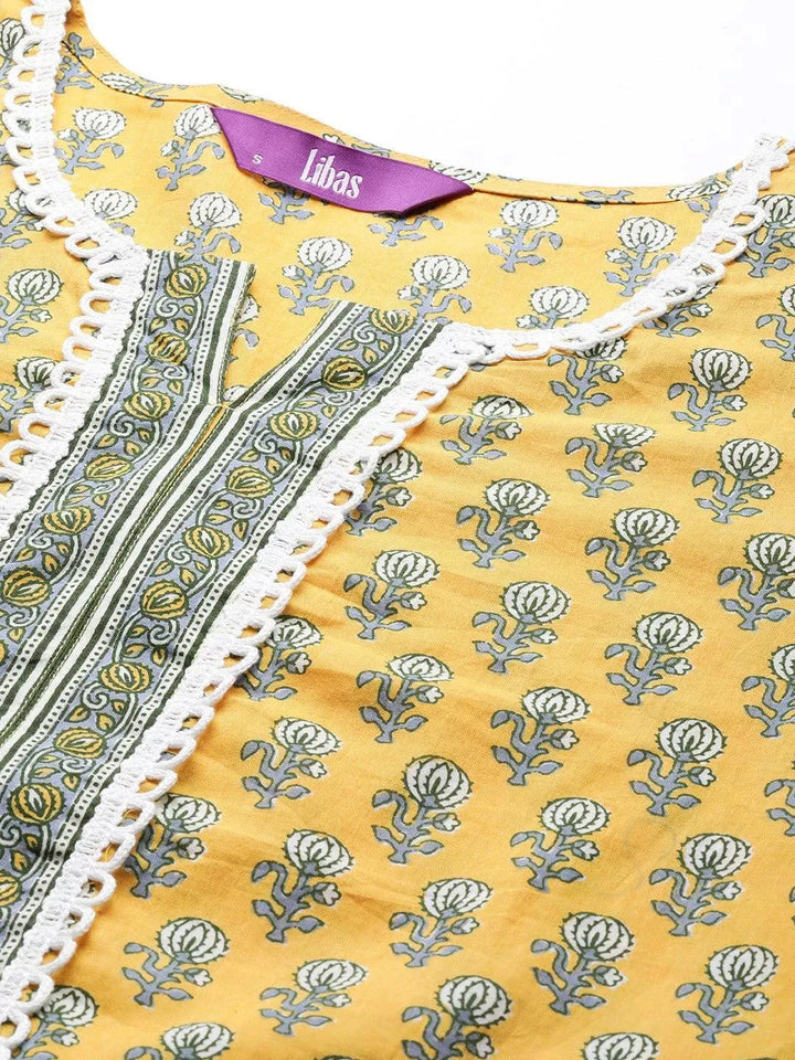 Yellow Printed Cotton Suit Set - Libas