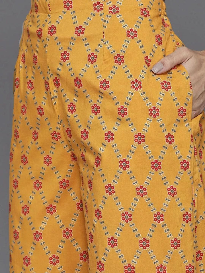 Yellow Printed Cotton Straight Suit Set - Libas